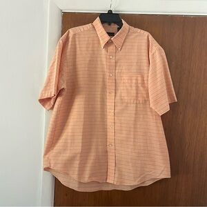 Van Heusen Men’s Large Orange Plaid Casual Button Down Collared Shirt